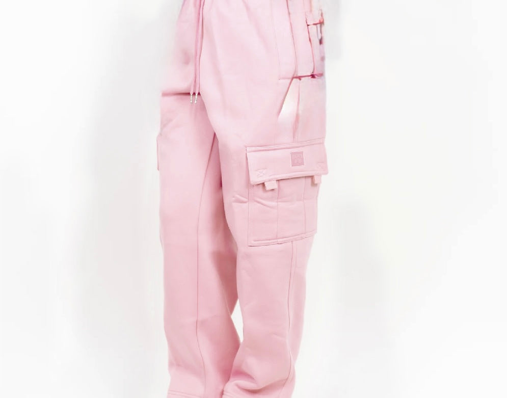 FB County Heavyweight Baby Pink Baggy Cargo Sweatpants